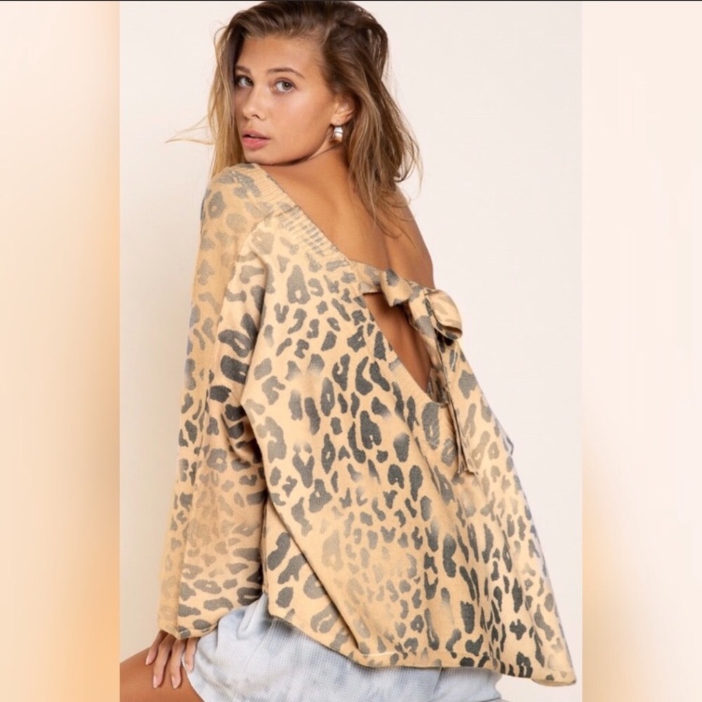 POL Leopard Tie Back Sweater